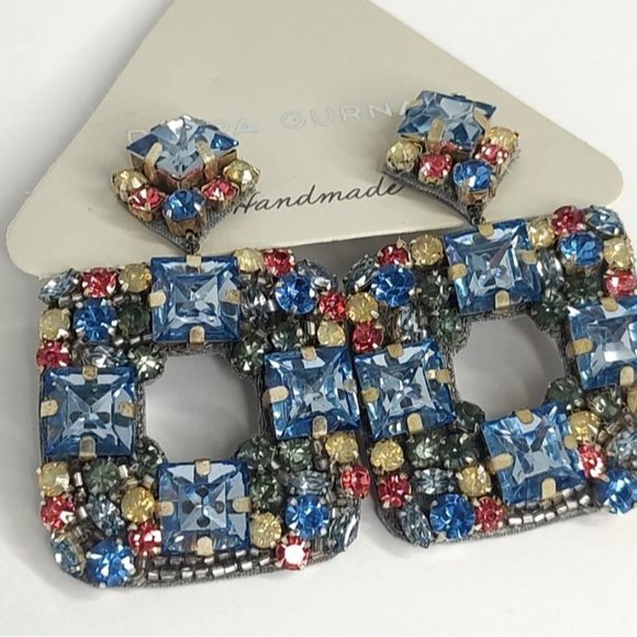 Anthropologie Jewelry - Deepa Gurnani Earrings Chandelier Blue Crytal Beaded Stones Jazlyn Cocktail